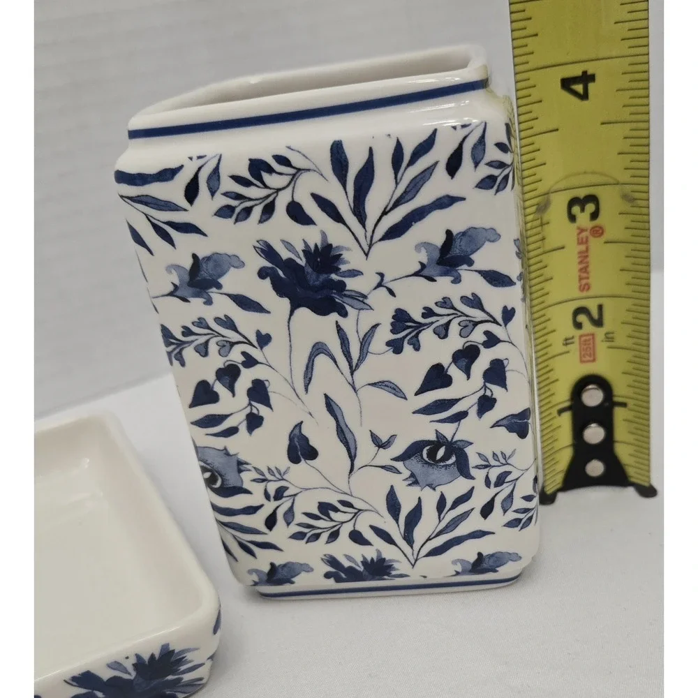 Southern Living Caroline Blue/White Floral Chinoiserie Lot/2 Vanity Tray/Holder